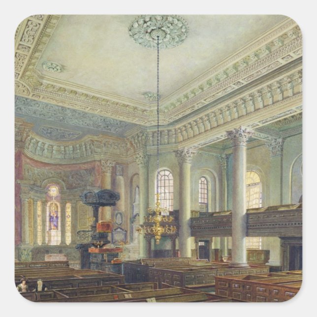 St. Paul's, Deptford (w/c auf Papier) Quadratischer Aufkleber (Vorderseite)