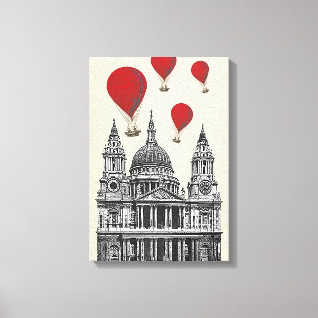 St. Pauls Kathedrale und Red Hot Air Balloons Leinwanddruck (Vorderseite)