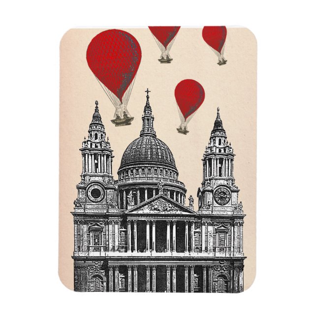 St. Pauls Kathedrale und Red Hot Air Balloons Magnet (Vertikal)