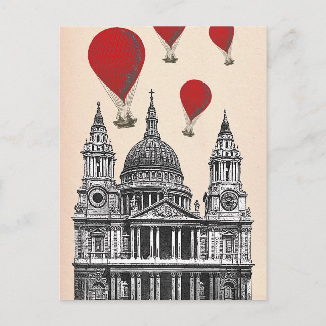 St. Pauls Kathedrale und Red Hot Air Balloons Postkarte (Vorderseite)