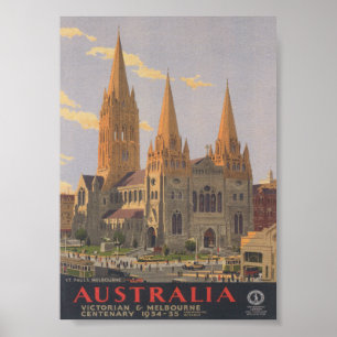 St. Pauls, Melbourne Australien Vintage Travel Poster