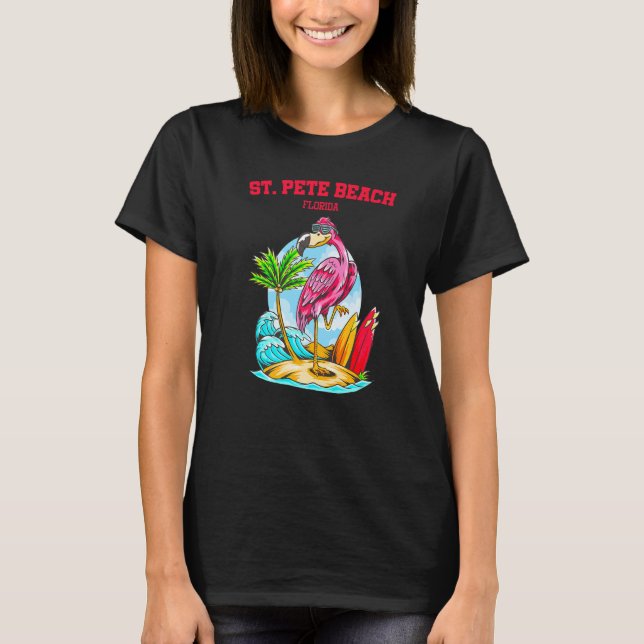 St Pete Beach Flamingo Surfboard T-Shirt (Vorderseite)