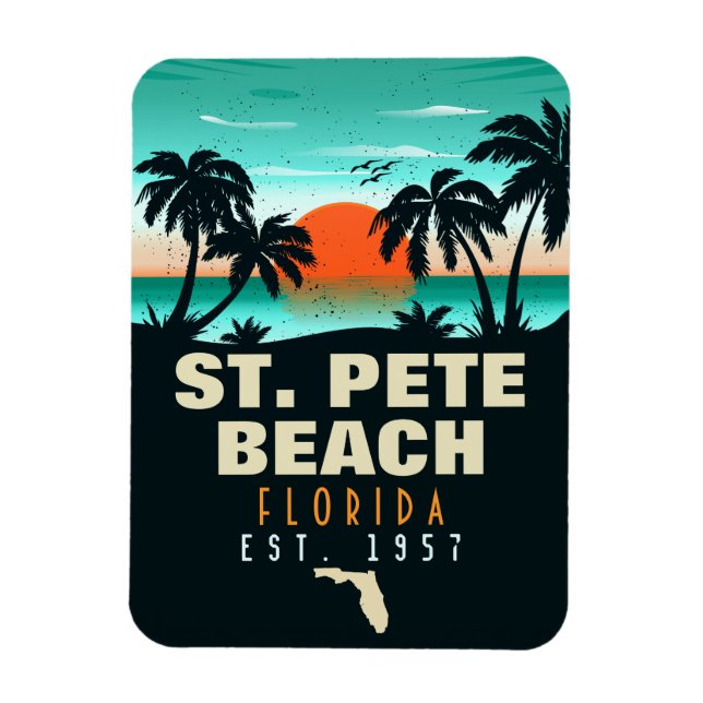 St Pete Beach Florida Retro Sunset Palm Tree 60er Magnet (Vertikal)