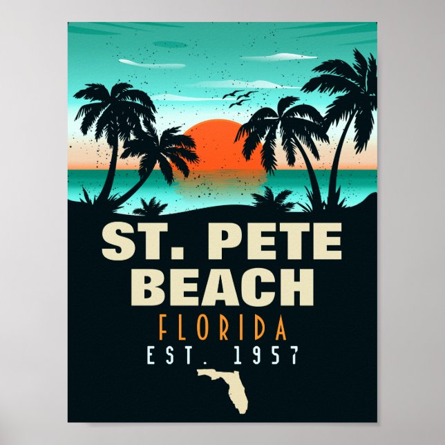 St Pete Beach Florida Retro Sunset Palm Tree 60er Poster (Vorne)