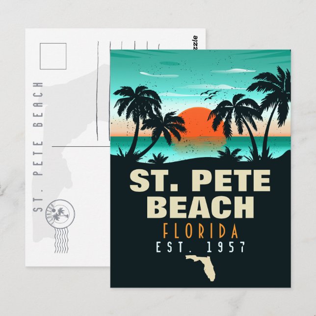 St Pete Beach Florida Retro Sunset Palm Tree 60er Postkarte (Vorne/Hinten)