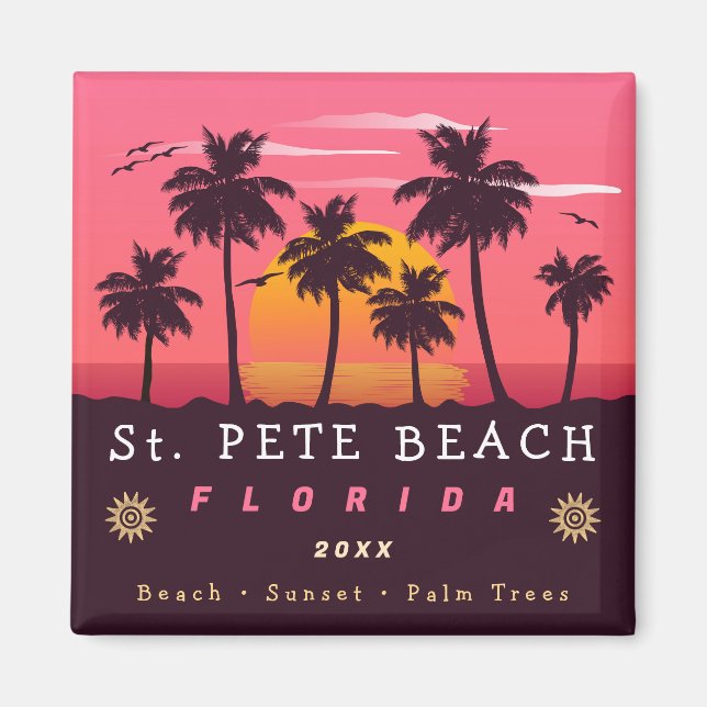 St Pete Beach Florida Retro Sunset Palm Trees 80er Magnet (Vorne)