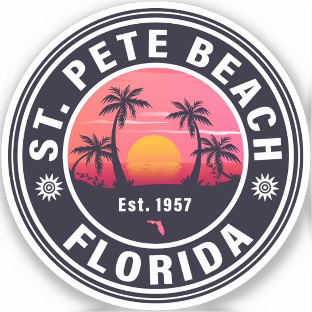 St Pete Beach Florida Retro Sunset Souvenirs 60er Aufkleber (Vorderseite)