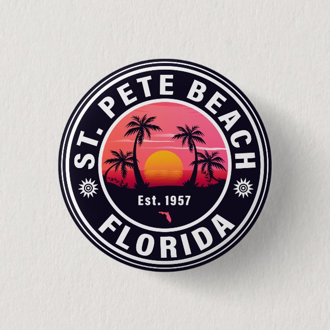 St Pete Beach Florida Retro Sunset Souvenirs 60er Button (Vorderseite)