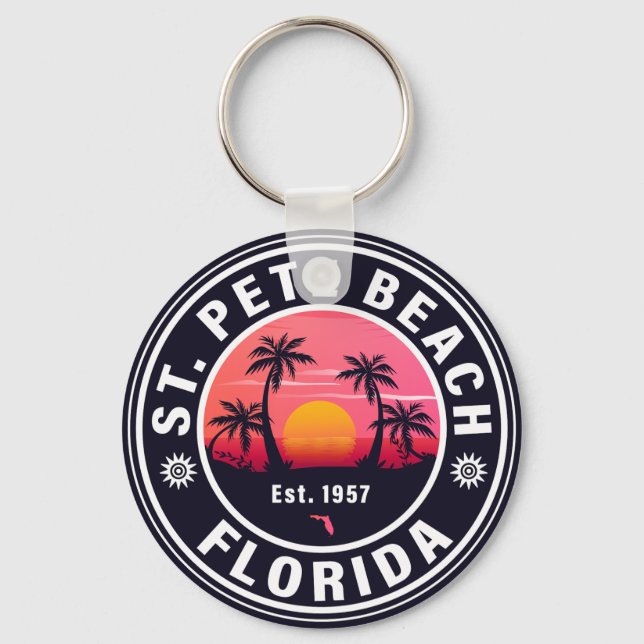St Pete Beach Florida Retro Sunset Souvenirs 60er Schlüsselanhänger (Vorderseite)