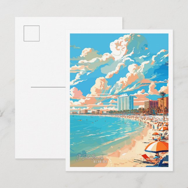 St Pete Beach Florida Vintage Reiseillustration Postkarte (Vorne/Hinten)