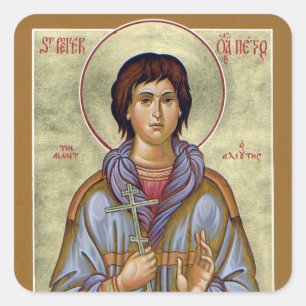 St. Peter der Aleutisch Orthodoxe christliche Ikon Quadratischer Aufkleber