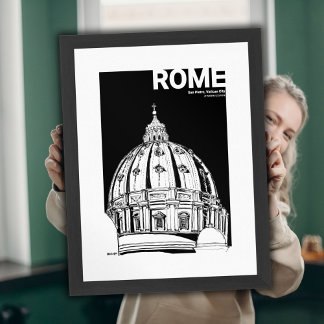 St Peters Kuppel Vatikan Tinte Reise Skizze Poster