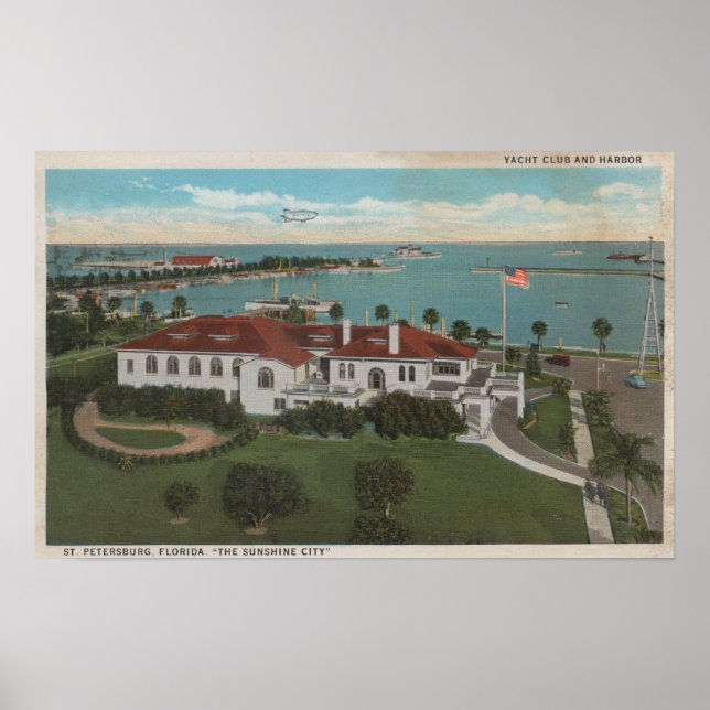 St. Petersburg, FL - Luftfahrt von Yacht Club & Poster (Vorne)