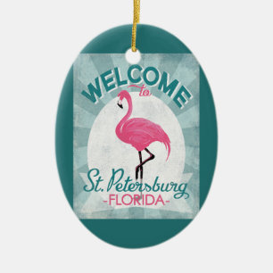 St Petersburg Florida Pink Flamingo Retro Keramik Ornament