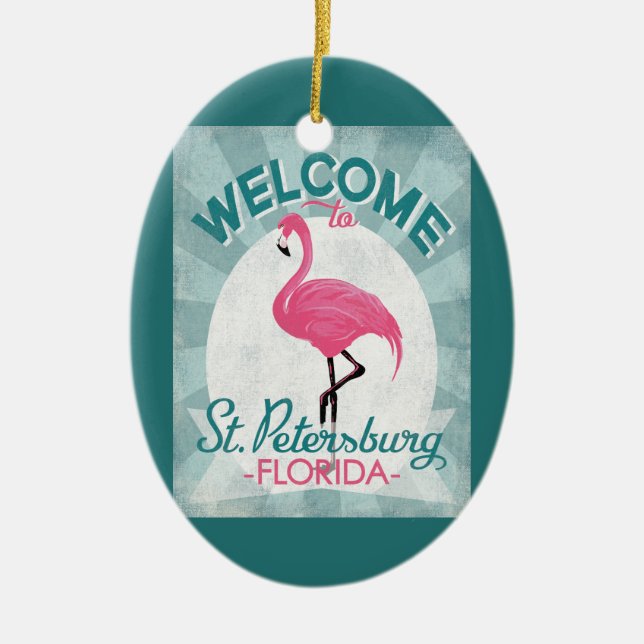 St Petersburg Florida Pink Flamingo Retro Keramik Ornament (Vorne)