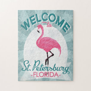 St Petersburg Florida Pink Flamingo Retro Puzzle
