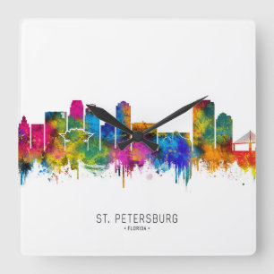 St. Petersburg Florida Skyline Quadratische Wanduhr