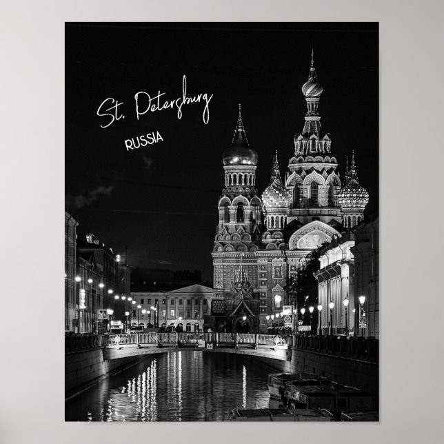 St. Petersburg Russland Schwarz-Weiß-Fotografie Poster (Vorne)
