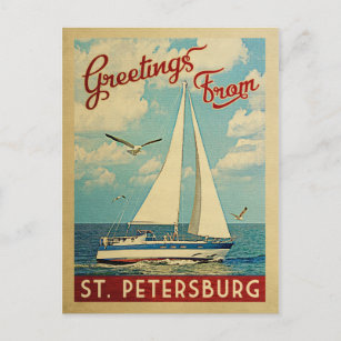 St. Petersburg Sailboat Vintage Travel Florida Postkarte