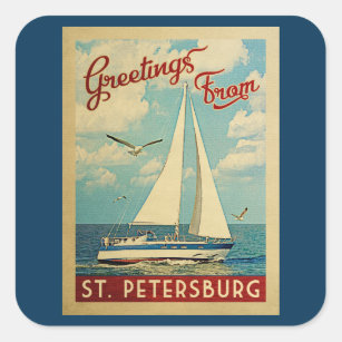 St. Petersburg Sailboat Vintage Travel Florida Quadratischer Aufkleber