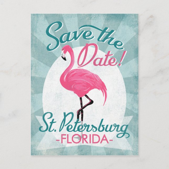 St. Petersburg Save the Date Pink Flamingo Ankündigungspostkarte (Vorderseite)