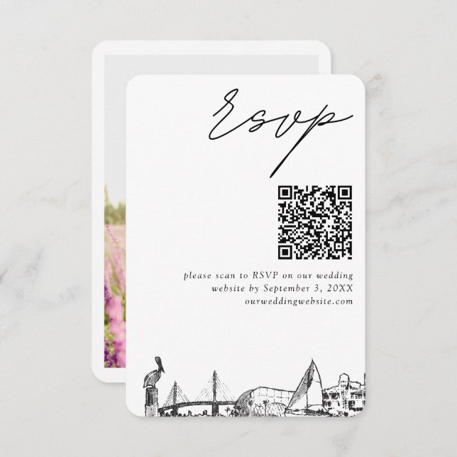 St. Petersburg Wedding RSVP QR Code Small Begleitkarte (Vorne/Hinten)