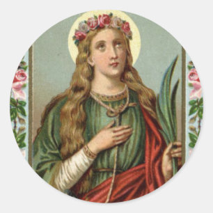 St. Philomena Pink Roses Palm Cord Runder Aufkleber