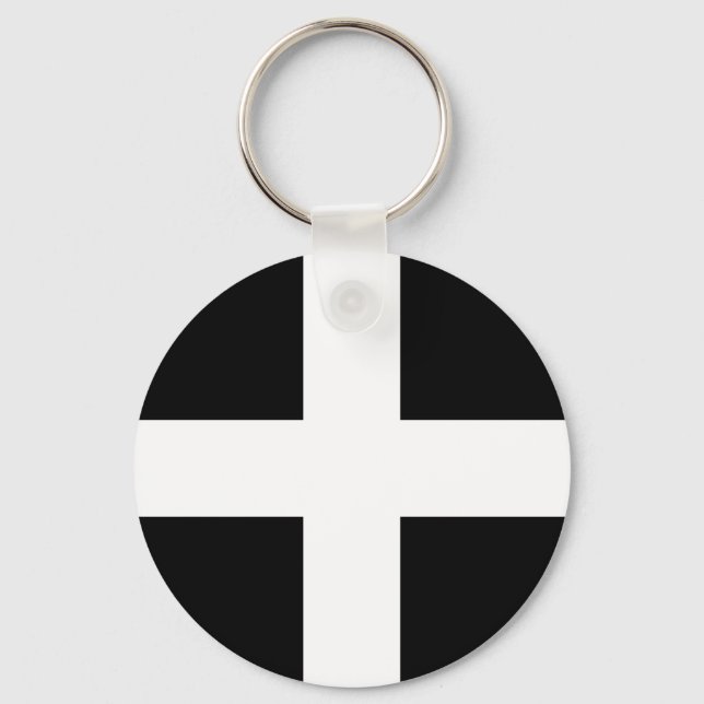 St. Piran-Flagge / Flagge von Cornwall Schlüsselanhänger (Vorderseite)