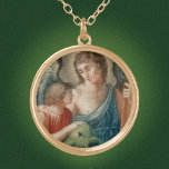 St. Raphael der Erzengel (M 012) Vergoldete Kette<br><div class="desc">Image Credit (M 012): Antiquitätenvignette von St. Raphael, Erzengel und Tobias, handfarbene Gravur aus dem 19. Jahrhundert, ursprünglicher Verleger unbekannt, aus der privaten Sammlung religiöser Ephemerien des Designers. Tobias hält einen großen Fisch, den er im Tigris River in der Richtung des Erzengels gefangen hat. Seine verschiedenen Körperteile wurden verwendet, um...</div>