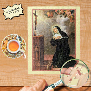St. Rita mit Bienen Gebet an einem Crucifix Puzzle