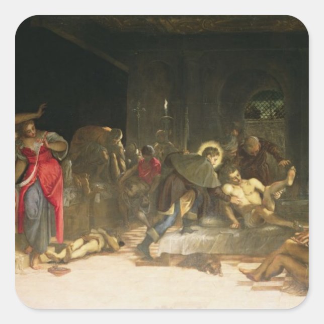 St. Roch, der die Pest heilt Quadratischer Aufkleber (Vorderseite)