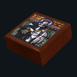 St. Rose Lima - Bete für unser Glasfenster Geschenkbox<br><div class="desc">Foto eines schönen Buntglasfensters der St. Rose Lima,  die jetzt in der "öffentlichen Domäne" ist. Einige der Produkte mit diesem Bild sagen auch "St. Rose von Lima,  beten für uns".  Fühlen Sie sich frei,  die Hintergrundfarben zu ändern und/oder eigene Wörter über die Anpassungswerkzeuge hinzuzufügen.</div>