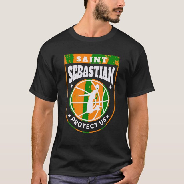 St Sebastian Basketball Dunk Schutzheilige des Spo T-Shirt (Vorderseite)
