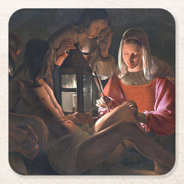 St. Sebastian Embraced by Irene, La Tour Rechteckiger Pappuntersetzer (Vorderseite)