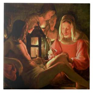 St. Sebastian geneigt von der heiligen Frau (Öl Fliese