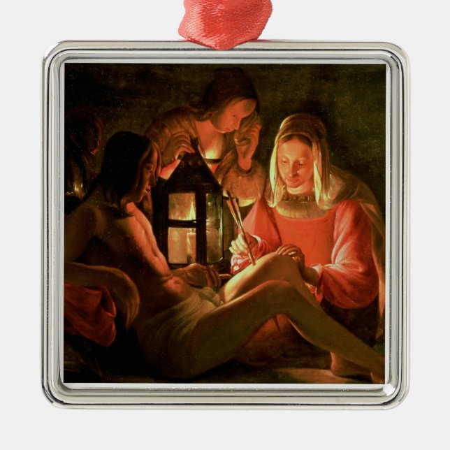 St. Sebastian geneigt von der heiligen Frau (Öl Silbernes Ornament (Vorne)