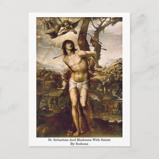 St. Sebastian und Madonna mit Heiligen von Sodoma Postkarte (Vorderseite)