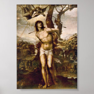 St. Sebastian und Madonna mit Sesseln von Il Sodom Poster