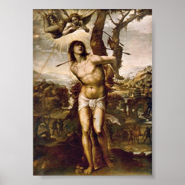 St. Sebastian und Madonna mit Sesseln von Il Sodom Poster (Vorne)