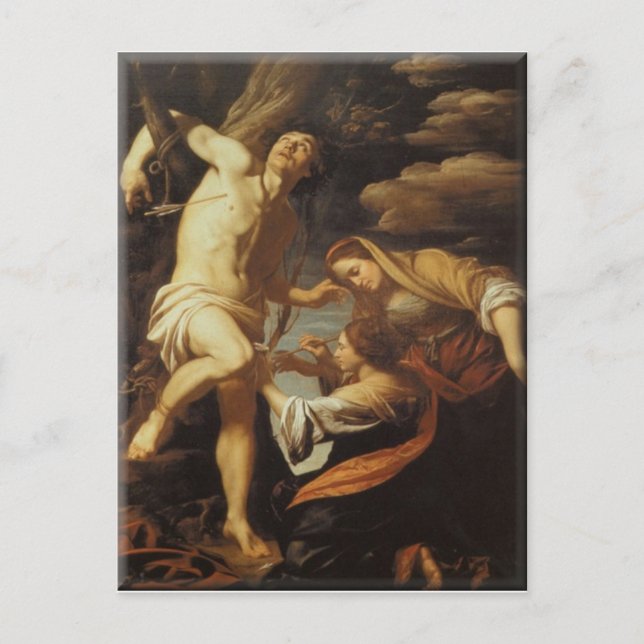 St. Sebatian gepflegt von der Heiligen Frau-Eugene Postkarte (Vorderseite)