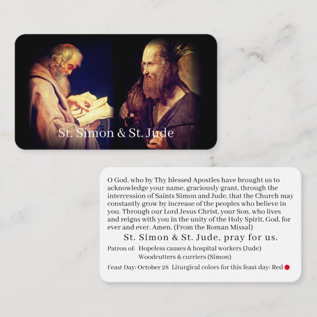 St. Simon & St. Jude Prayer Card Telefonnummerkarte (Vorne/Hinten)