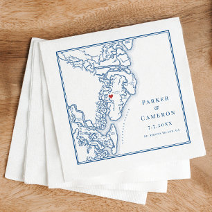 St. Simons Island GA Karte Elegant Navy Blue Weddi Serviette