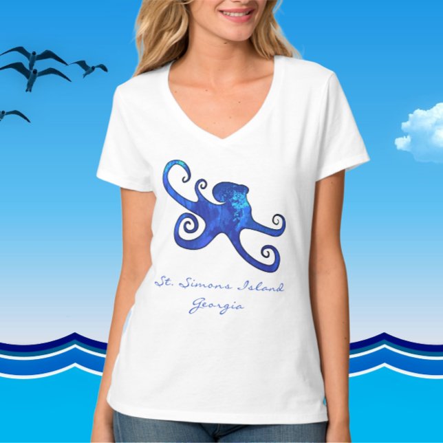 St Simons Island GA Ocean Blue Octopus T - Shirt (Von Creator hochgeladen)