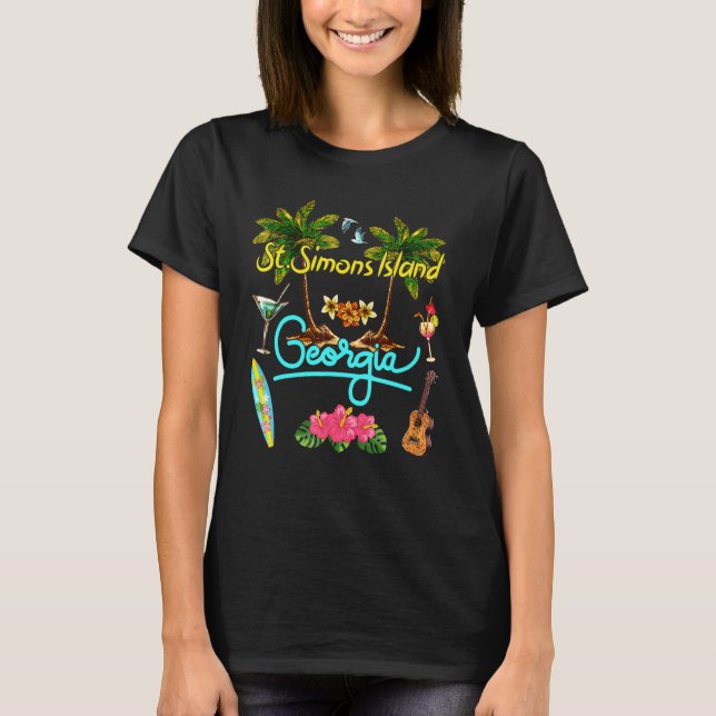 St Simons Island Georgia Beach Summer Sun Set Palm T-Shirt (Vorderseite)