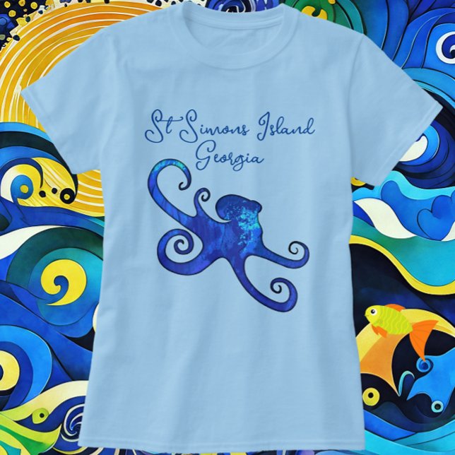 St. Simons Island Georgia Blue Octopus T-Shirt (Choose a shirt style or color.)