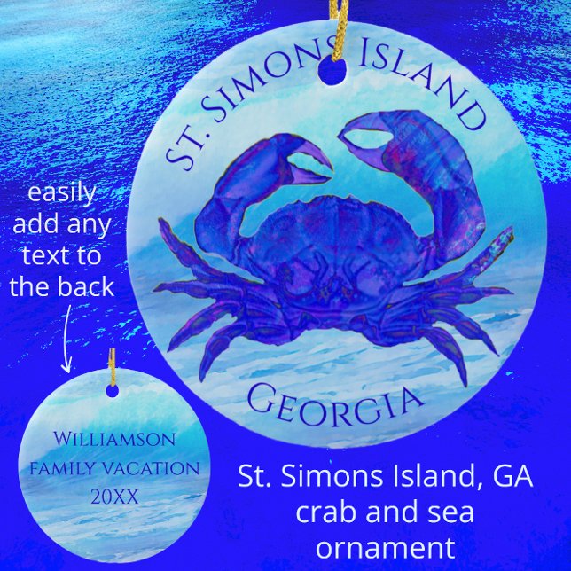 St Simons Island, Georgia Crab and Ocean Waves Keramik Ornament (Von Creator hochgeladen)