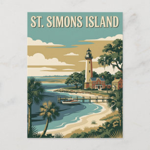 St Simons Island Georgia Leuchtturm Vintage Poster Postkarte