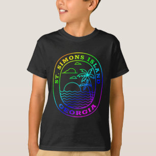 St. Simons Island Georgia Rainbow Palm Tree Beach T-Shirt