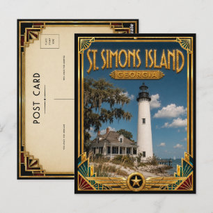 St. Simons Island Georgia Vintage Art Deco Golden Postkarte