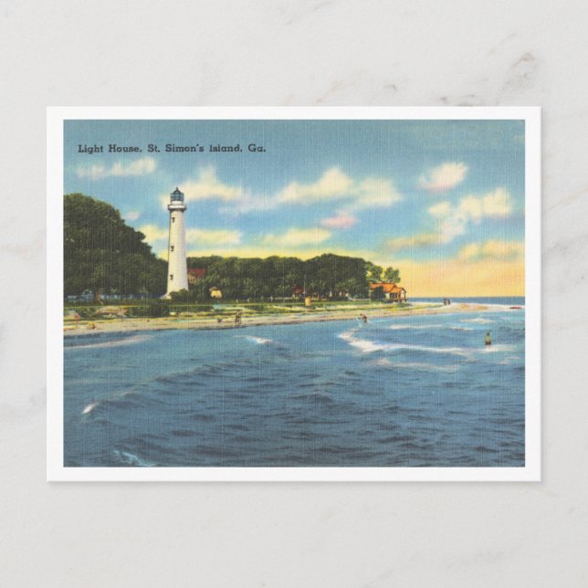 St. Simon's Island Georgia Vintager Leuchtturm Postkarte (Vorderseite)